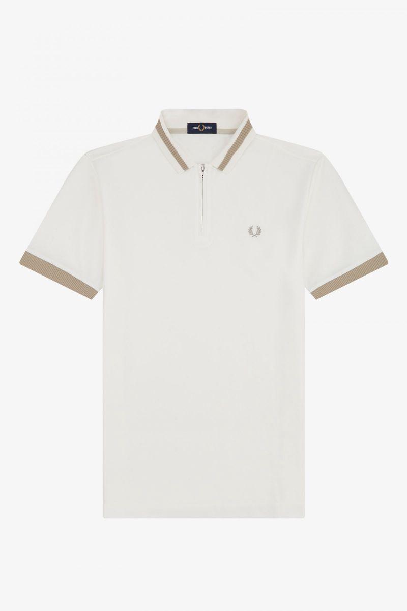 White Fred Perry Zip Neck Polo Men's Shirts | PH 1549QMAZ